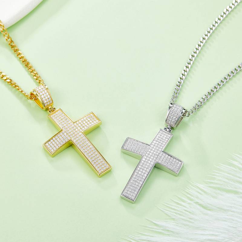 Classic豪镶十字架NecklaceS925银PendantMoissanite厘石D级